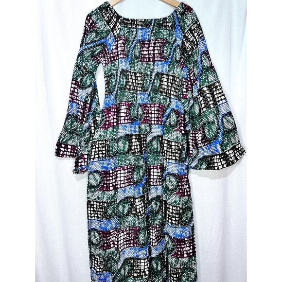 Advance Apparels African Green Blue Off Shoulder Shirred Maxi Dress - Picture 8 of 11